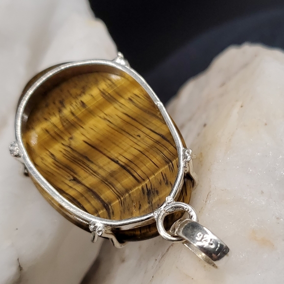Natural Tiger Eye Stone Silver Pendant - Picture 2 of 7